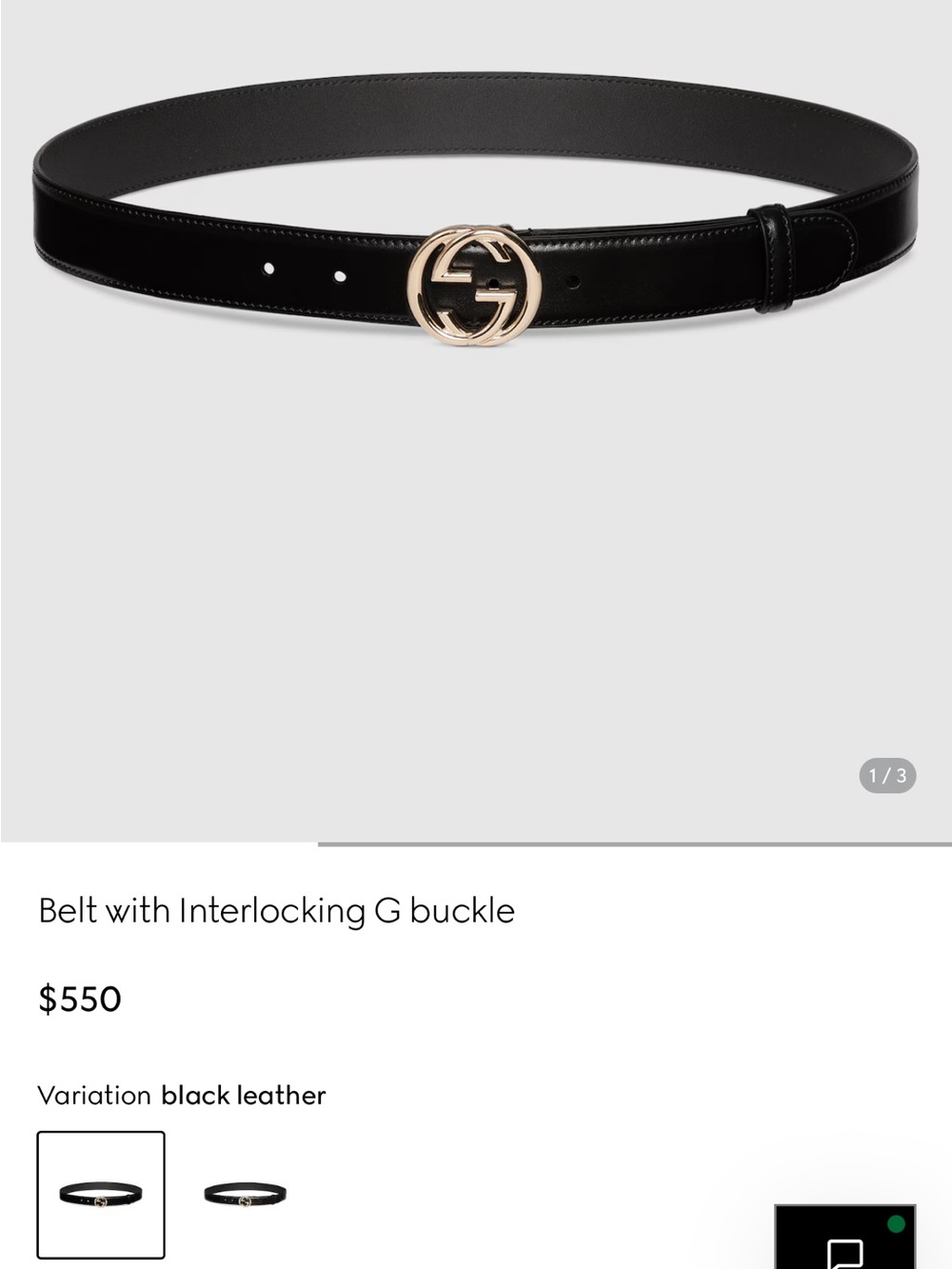 Authentic Gucci Black Leather Belt with Gold Interlocking G Buckle
